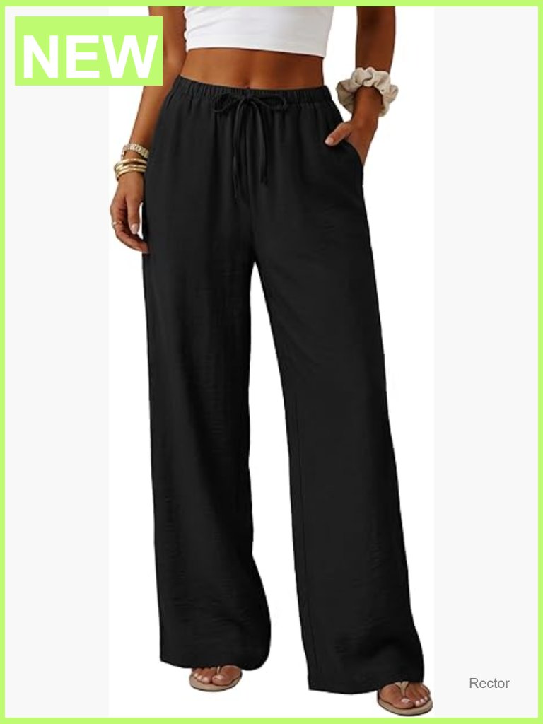 Gauze Palazzo Pants Flowy Wide Leg Elastic Waist Lounge Pockets